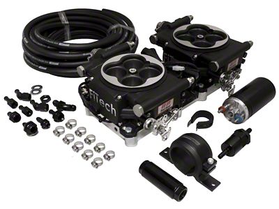 FiTech Go EFI 2x4 Dual-Quad 625 HP Self-Tuning Fuel Injection Systems Master Kit With Inline Fuel Pump, Matte Black Finish, 31062