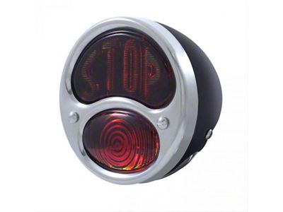 12-Volt Tail Light; Black Housing; Red Lens with STOP; Driver Side (28-31 Model A)