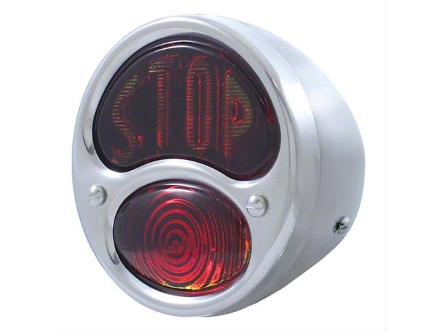12-Volt Tail Light; Stainless Housing; Red Lens with STOP; Passenger Side (28-31 Model A)