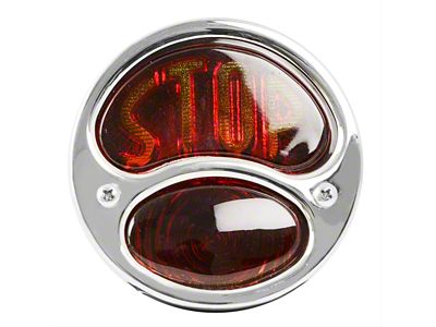 Doulamp Stop Script Tail Light with License Plate Light; Polished Stainless Steel Housing; Red Lens; Driver Side (28-31 Model A)