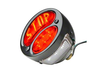 LED Stop Script Tail Light with License Plate Light; Black Housing; Red Lens; Driver Side (28-31 Model A)