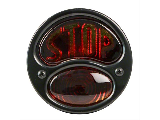 Stop Script Tail Light with License Plate Light; Black Housing; Amber/Red Lens; Driver Side (28-31 Model A)