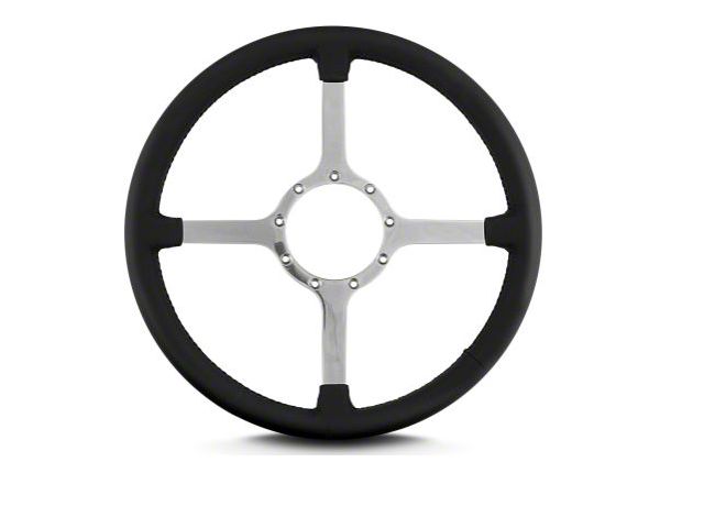 1966-1979 Ford Bronco 15 Inch Steering Wheel Polished Spokes, Black Leather Wrap