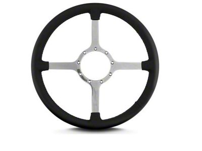 1966-1979 Ford Bronco 15 Inch Steering Wheel Polished Spokes, Black Leather Wrap