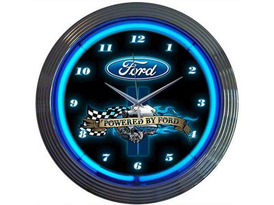 Ford Clock, Blue Neon, Powered By Ford Design