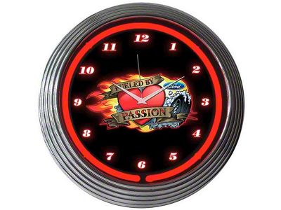 Ford Clock, Red Neon, Ford Fueled By Passion Design
