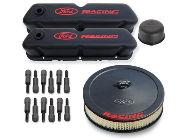 Ford Engine Dress-Up Kit, Red Emblems, Black Crinkle