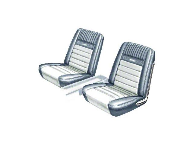 Ford Mustang Seat Cover Set - Front Buckets & Rear Bench - Blue L-2287 & White L-2290 - Pony Interior - Embossed Running Horses On The Backrest - Coup