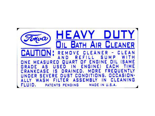 Ford Pickup Truck Air Cleaner Decal - Oil Bath