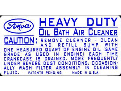 Ford Pickup Truck Air Cleaner Decal - Oil Bath