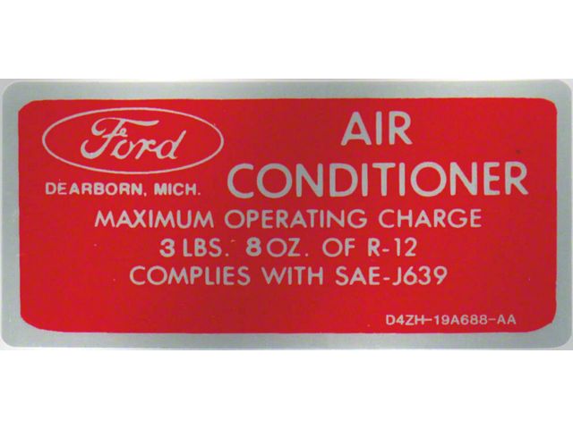 Ford Pickup Truck Air Conditioner Charge Decal