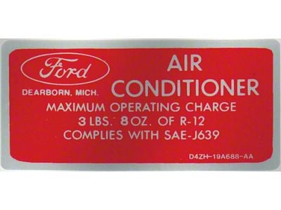 Ford Pickup Truck Air Conditioner Charge Decal