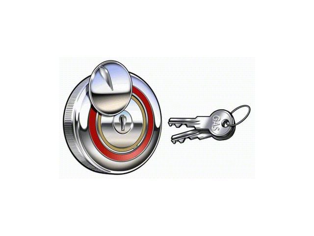 Ford Pickup Truck Locking Gas Cap - Chrome With Red Border - For 1-1/2 Filler Neck