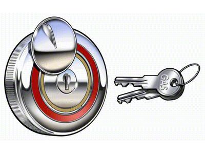 Ford Pickup Truck Locking Gas Cap - Chrome With Red Border - For 1-1/2 Filler Neck