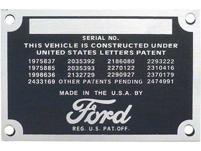 48-52 Pickup Patent Data Plate