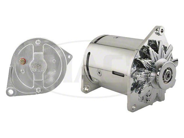 Powermaster Ford Pickup Truck PowerGen - 12 Volt Negative - Chrome - 3/8 Pulley - With Offset Left Hinge Mount - V8