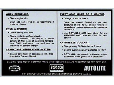 Ford Pickup Truck Service Specifications Decal