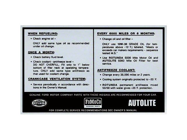 Ford Pickup Truck Service Specifications Decal