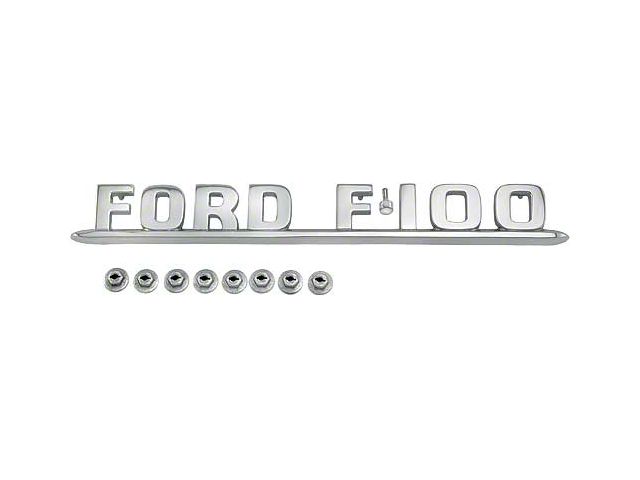 Ford Pickup Truck Side Hood Emblems - Chrome - Includes Dots - FORD F-100