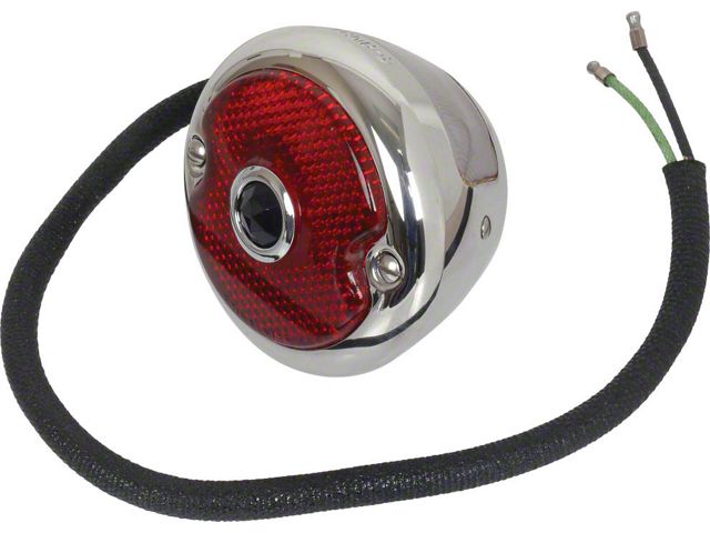 Ford Pickup Truck Tail Light Assembly - Pickup - Round - Stainless Steel Housing & Rim - Left - With Blue Dot Lens Installed (Fits 1933-1936 Sedan Delivery)