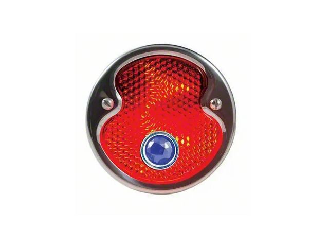 Ford Pickup Truck Tail Light Assembly - Pickup - Round - Black Housing With Stainless Steel Rim - Right - With Blue DotLens Installed