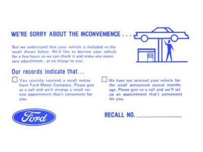 Ford Product Recall Postcard