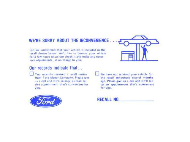 Ford Product Recall Postcard