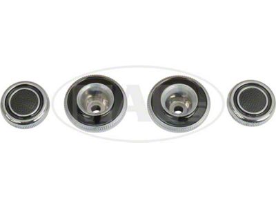 Ford Radio Knobs, Set, Chrome Plastic, Fairlane, Torino, Ranchero, Falcon, Cyclone, Montego, 1970-71