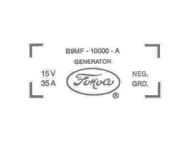 Ford Thunderbird Generator Decal, 35 Amp Generator, 352 V8 With Air Conditioning, B9MF-10002-A, 1959