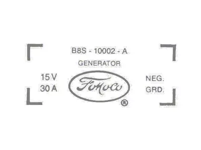 Ford Thunderbird Generator Decal, 30 Amp Generator, 430 V8 Without Air Conditioning, B8S-10002-A, 1959-60
