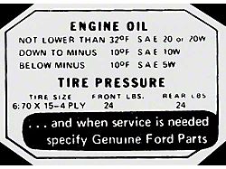 Glove Box Decal, Tire Pressure (55-56 Ford Thunderbird)