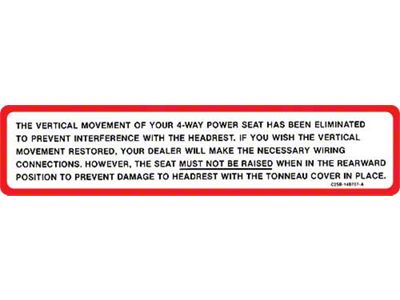 Ford Thunderbird Glove Box Door Decal, Tonneau Cover Warning, Sports Roadster, 1962-64