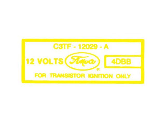 Ford Thunderbird Ignition Coil Decal, For Transistorized Ignition, C3TF, 1964-66