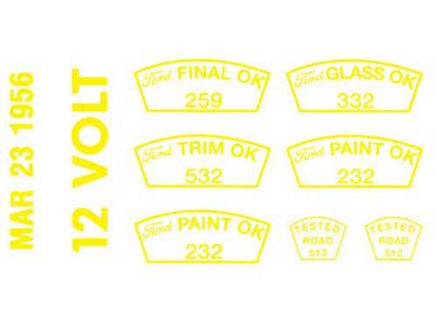 Ford Thunderbird Paint OK Decal Set -12 Volt, 3-23-56