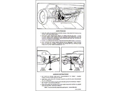 Ford Thunderbird Trunk Decal, Jack Instructions, Except Sports Roadster, 1962