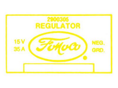 Ford Thunderbird Voltage Regulator Decal, 35 Amp, 352 & 430V8 With Air Conditioning, 29003, 1958-60