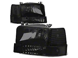 Factory Style Headlights with Amber Corners; Black Housing; Smoked Lens (92-96 F-150, F-250, F-350)
