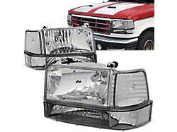 Factory Style Headlights with Clear Corners; Chrome Housing; Clear Lens (92-96 F-150, F-250, F-350)