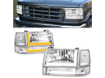 LED Switchback Headlights with Clear Corners; Chrome Housing; Clear Lens (92-96 F-150, F-250, F-350)
