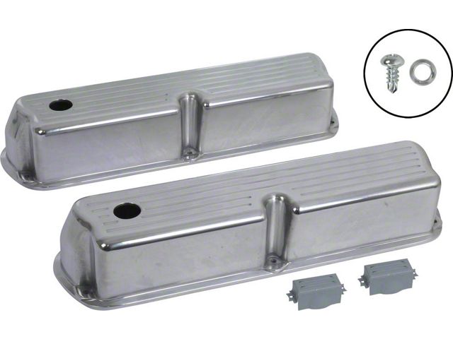 Ford Valve Covers, Small Block, Ball Milled Polished Aluminum, 1962-1979