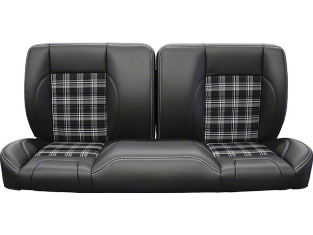 TMI Pro-Series Universal Sport Bench Seat; 60-Inch; Charcoal Black Verona Vinyl with Gray and Black Plaid Cloth and White Stitching (Universal; Some Adaptation May Be Required)