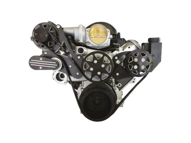 Front Drive System, LS1, 2, 3 & 6 - With Edelbrock Water Pump, Black Silverline, w/ NO AC and Power Steering