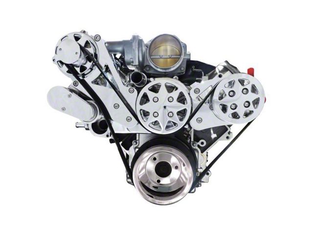 Front Drive System, LS1, 2, 3 & 6 - With Edelbrock Water Pump, Machine finish, w/ NO AC and Power Steering