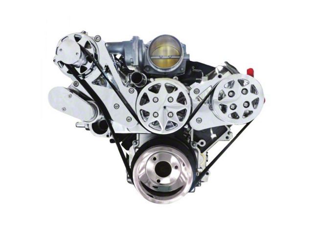 Front Drive System, LS1, 2, 3 & 6 - With Edelbrock Water Pump, Polished, w/ NO AC and Power Steering