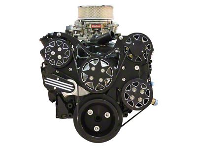 Front Drive System, Small Block Chevy, Black Silverline, w/ AC and Power Steering