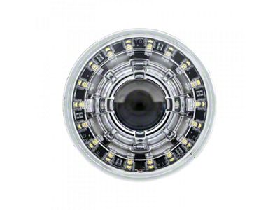 5.75-Inch High/Low Beam LED Headlight with Modern Switchback Halo; Chrome Housing; Clear Lens (Universal; Some Adaptation May Be Required)