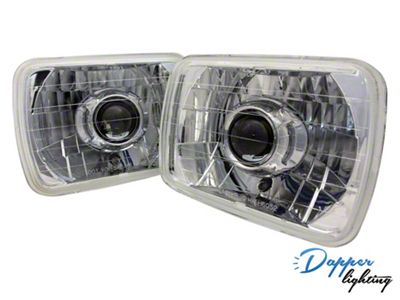 6x7-Inch V1 Projector Headlight with Halogen Bulbs; Chrome Housing; Clear Lens (Universal; Some Adaptation May Be Required)