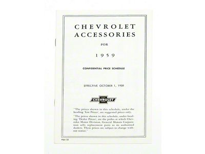 Full Size Chevy Accessory List Folder, 1959