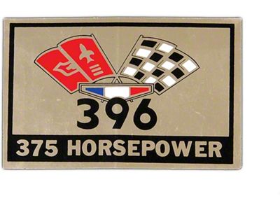 Full Size Chevy Air Cleaner Decal, 396ci/375hp Crossed-Flags, 1965