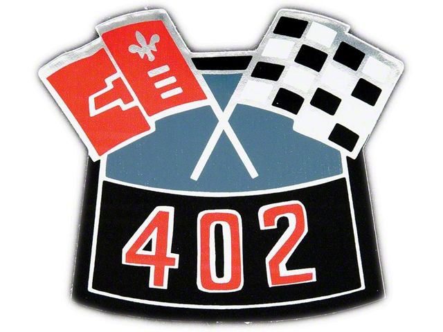 Full Size Chevy Air Cleaner Decal, 402ci Crossed-Flags, 1965-1972